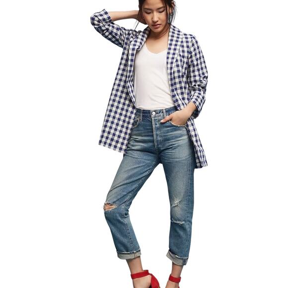 Anthropologie The Lady & The Sailor Gingham Jacket Open Blazer Pockets 2 S/M - Picture 9 of 9